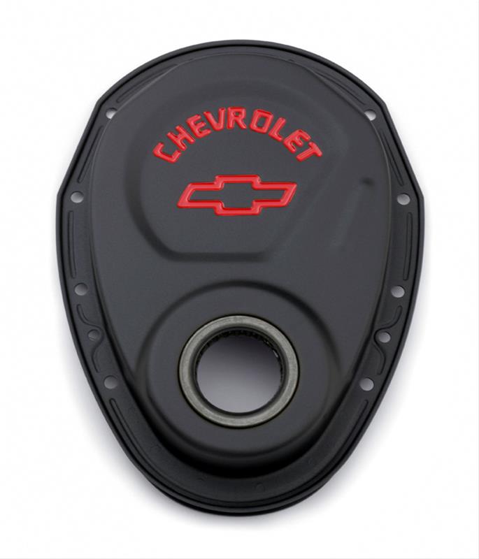 Chevrolet small block timing cover met logo zwart