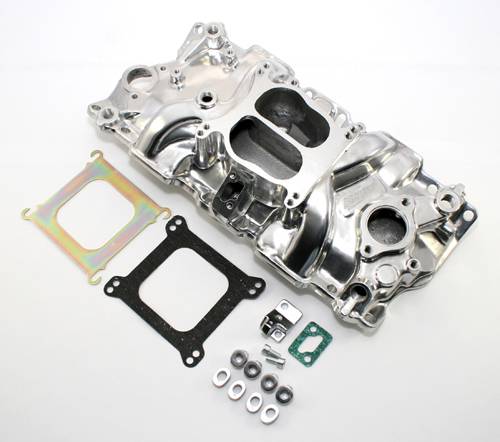 Small Block Chevy Dual Plane Polished Aluminum Int